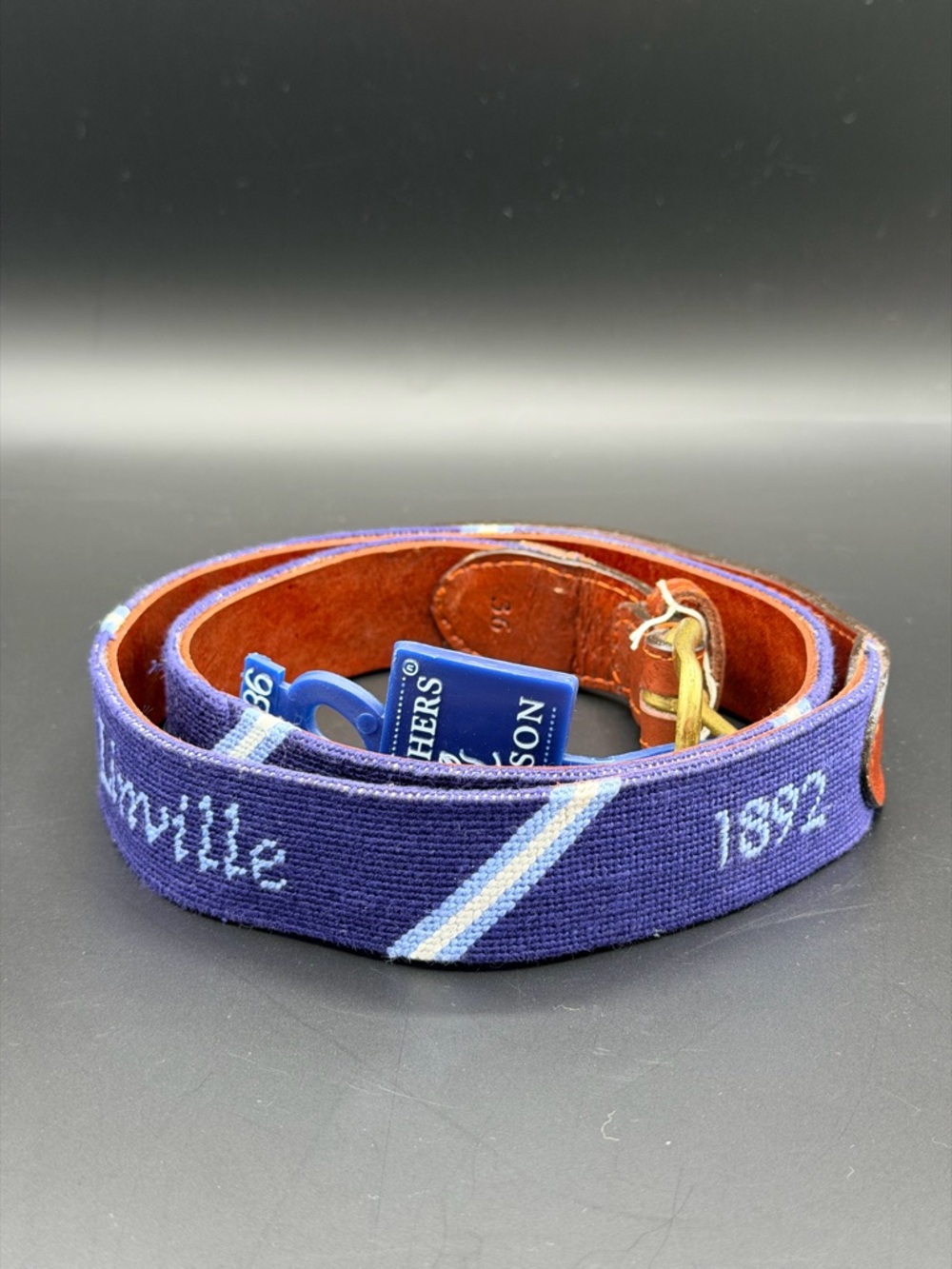 NWT Smathers & Branson Needlepoint Leather Belt Linville 1892 Golf Club 36 Brass